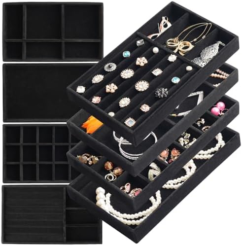 Jewelry Organizer Tray Set Of 8 Jewelry Trays For Drawers and Can Effectively Organize Jewelry Such As Rings, Earrings, Necklaces And Bracelets Jewelry Drawer Organizer (Black) by ERLSTE