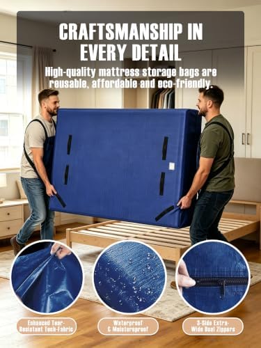 Heavy Duty Mattress Moving Bag with Ergonomic Handles, Blue, Queen - Image 6