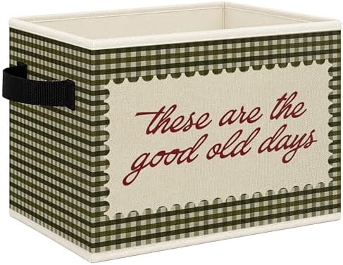 Inspirational These Are the Good Old Days Foldable Storage Bins Box with Handles, Green Gingham Plaid Motivational Collapsible Toys Books Clothes Organizer Basket for Kids Bedroom Bathroom by Mcehtle