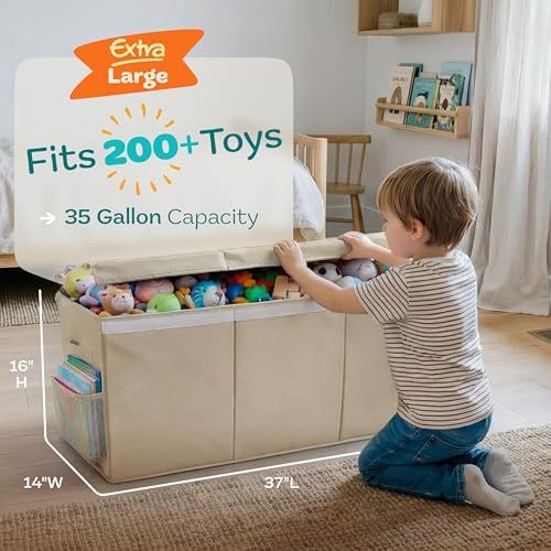SoftOwl Extra Large Toy Storage Organizer with Lid - Sturdy, Collapsible Toy Chest Storage Box Design - Toys Bin with Dividers for Kids, Nursery, Bedroom, Playroom 37"x16"x14" - Image 2