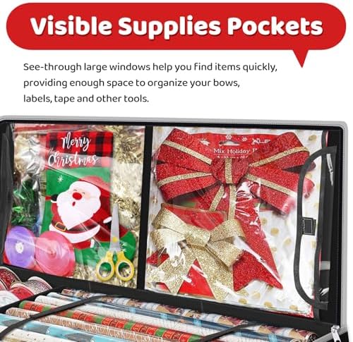 Fabspace Christmas Wrapping Paper Storage Containers, 40 Inch Gift Wrap Organizer, Visible Supplies Pockets for Xmas Accessories, Underbed Storage for Christmas Decorations, Black - Image 4