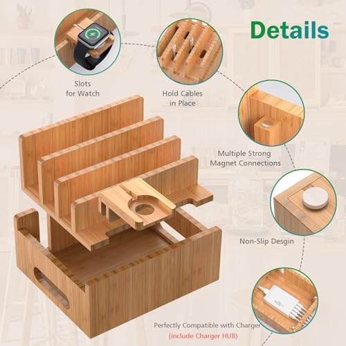 Pezin & Hulin Bamboo Charging Station with USB Charger,5Cables-Natural - Image 3