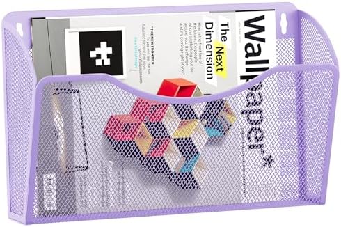 EasyPAG Wall File Organizer, Metal Mesh Hanging File Folder Holder for Letter/A4 Size Folders, Vertical Wall Mount Mail Sorter for Office Paperwork, Classroom, Purple by EasyPAG