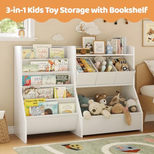 FOUCSSOMEI Kids Toy Storage Organizer with Bookshelf for Playroom Nursery - Image 6