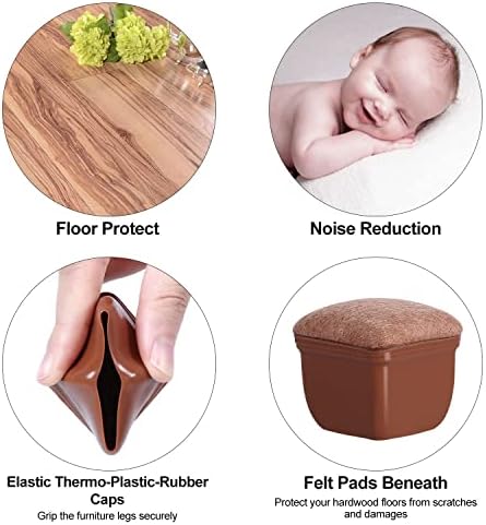 Ezprotekt 24Pcs Square Chair Leg Floor Protectors with Felt Brown - Image 5
