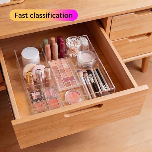 HIIMIEI Acrylic Drawer Organizer, 6 Section Clear Makeup Tray Organizer for Drawer Office Bedroom(11.8x11.8 inch) (Pack of 2) - Image 4