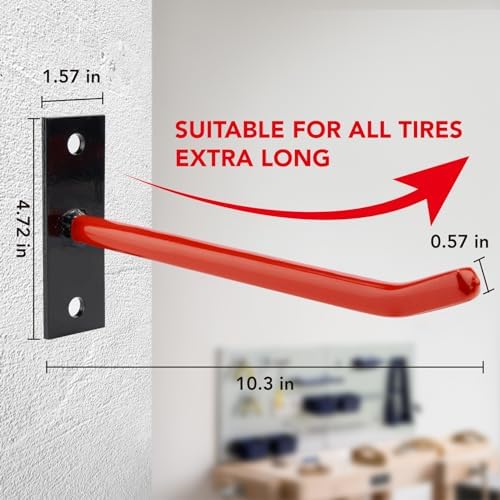 Sinoer 10 Inch Wall Mount Steel Tire Hooks, 4 Pack Red - Image 4