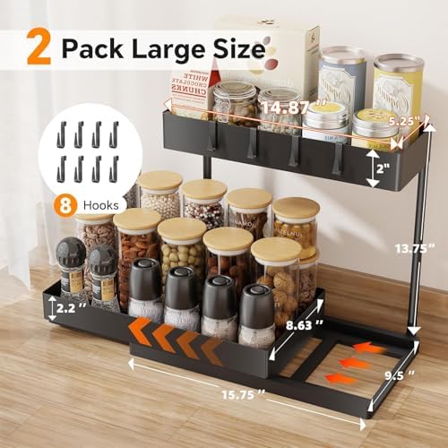Simple Trending Under Sink Organizer 2 Pack, 2 Tier with Sliding Basket - Image 2