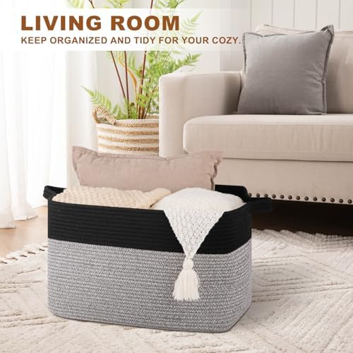 OIASKET 65L Extra Large Blanket Basket Living Room, 19.7"x15.8"x11.8" - Image 3