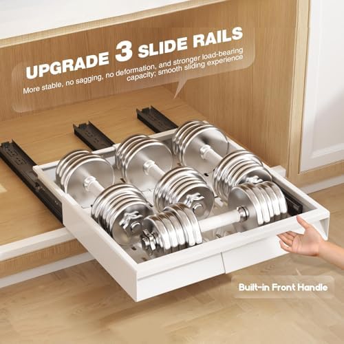 Seinloes Pull Out Cabinet Organizer, 4-Side Expandable to Fit Most Cabinets, 3 Rail Slide Out Drawers with Raising Pad for Framed & Frameless Cabinets, 11"-16" W x 13"-17" D, White, 2 Pack - Image 6