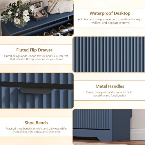 HUANLEGO Shoe Cabinet Storage for Entryway with 4 Flip Drawer, Blue - Image 4