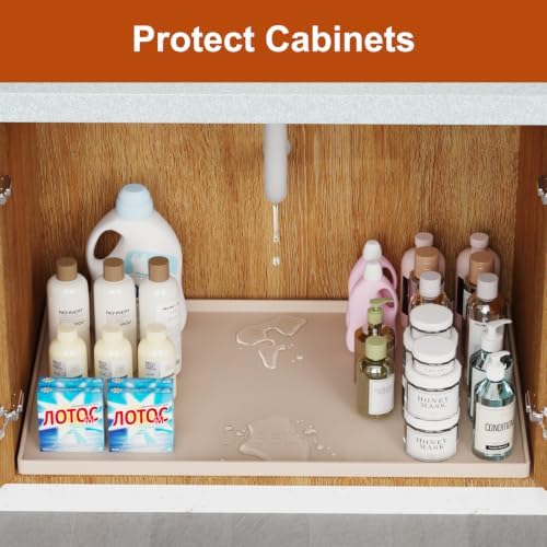22" x 19" Extra Thick Silicone Mat Waterproof with Raised Edge, Beige - Image 5