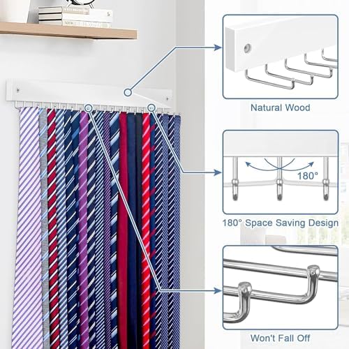 Tie Rack Wall Mounted, Tie Rack with 20 Storage Hooks, Belt Hanger for Wall - Image 5