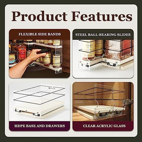 Vertical Spice Cabinet Mounted Spice Rack Drawer - Pull Out Cabinet Organizer - Cupboard Organizers & Storage - Pantry Shelves - 30 Reg. Jars, 3 Drawers, 2 Tiers (6.9" W x 10.75" H x 10.6" D, Cream) - Image 4