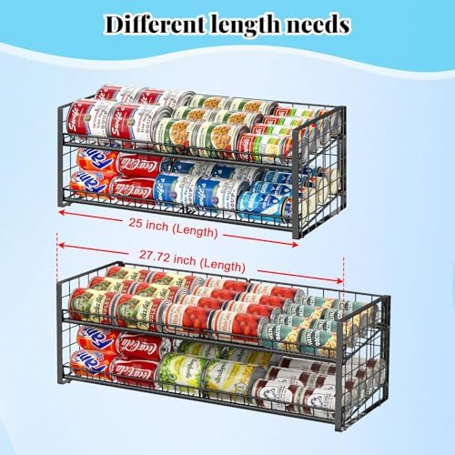 2-Tier Stackable Can Rack Organizer for Pantry Shelf, Long-Size Adjustable Can Holder for Kitchen Organization,Heavy Duty Can Dispenser for Canned Food Soup Goods up to 50 in Cabinet storage, Black - Image 2
