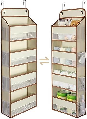 Yecaye Hanging Over the Door Organizer 1 Pack, 35.2lbs Load Toy Stuffed Animal Storage, Swing-proof Bathroom Organizers and Storage for Nursery Newborn Baby Essential Stuff Beige by Yecaye