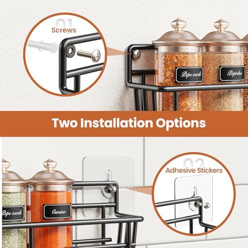Mystozer Spice Rack Wall Mounted 6 Pack, For Spice Jars & Seasonings,Black - Image 4