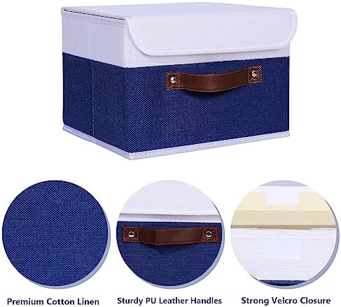 ANMINY Fabric Storage Box Bins with Lids, Blue White, 13"x9"x7.9", 2 Pack - Image 4