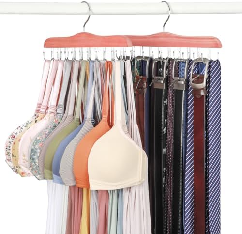 TOPIA HANGER Bra Hangers for Closet Organizer, Cedar Wooden Hangers with 20 Hooks, 2 Packs Hold Up to 80 Bras, Tank Top Hanger Space Saving, Belt Hanger-CT58U by TOPIAHANGER