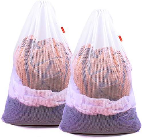 2 Pack Mesh Laundry Bags 24 x 36 Inches Drawstring Bag White by DuomiW