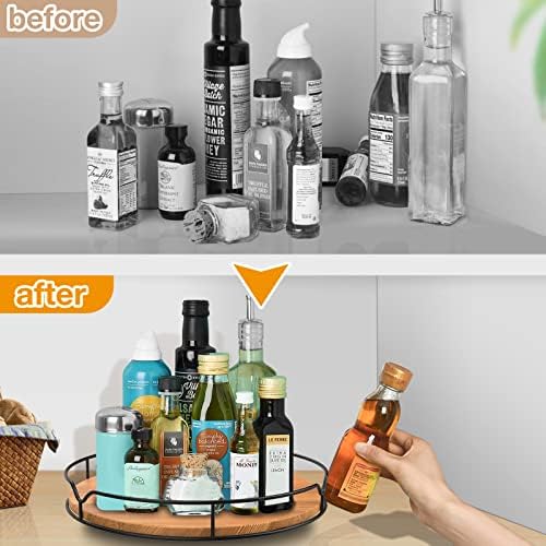 Lazy Susan Turntable Organizer for Cabinet Pantry Kitchen Countertop Refrigerator Cupboard, Pine Wood, 9", Carbonized Black - Image 6