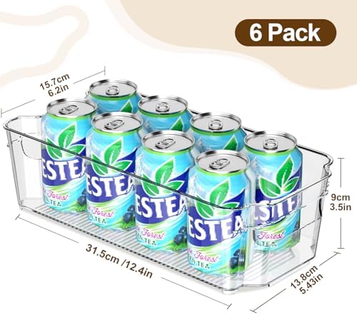 Clear Fridge Organizer, Refrigerator Organizer Bins with Handle, Freezer, Kitchen Cabinet, Pantry Organization, BPA Free Fridge Organizers (12.4 inch 6 Pack) - Image 2
