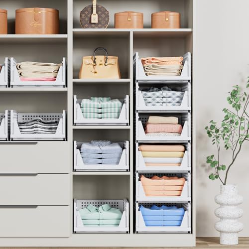 caktraie 4 Pack Stackable Closet Storage Basket - Stackable Storage Bins - Image 5