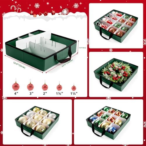 Christmas Ornament Storage Box, 8 Individual Trays with Handles, Green - Image 5