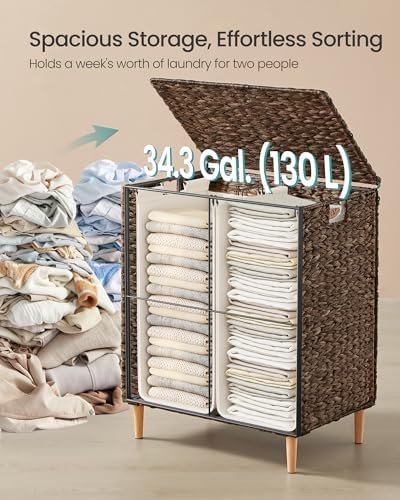SONGMICS Laundry Hamper With Lid, 130 L Wicker Handwoven Water Hyacinth - Image 3