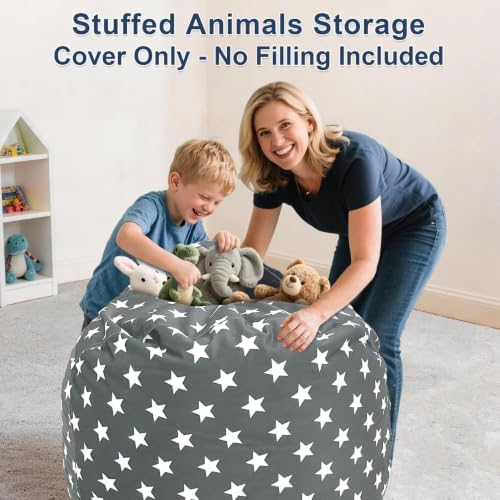 Lukeight Stuffed Animal Storage Bean Bag Chair Cover for Kids, Velvet Plush Toy Organizer Seat, Cover Only, No Filling Included, Long YKK Zipper, Side Pocket, X-Large 30"D x 18"H - Image 4