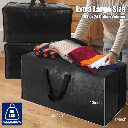 Cosy Family 4 Pack Heavy Duty Extra Large Moving Bags with Backpack Straps - Strong Handles & Zippers, Storage Totes For Space Saving, Fold Flat, Alternative to Moving Box (Set of 4, Black) - Image 6