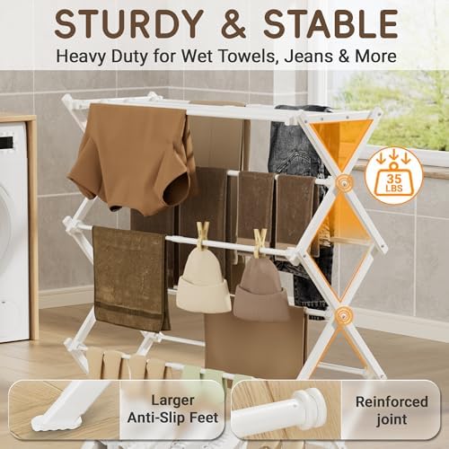 Foldable Clothes Drying Rack, Reinforced Joints, White - Image 2
