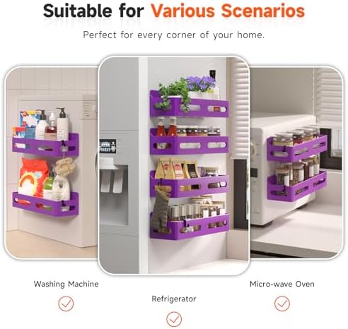 Sevenblue 4-Pack Magnetic Spice Rack for Refrigerator with Hooks, Purple - Image 6