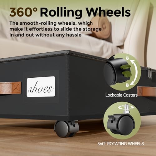 LAMU Under Bed Storage with Wheels, 2 Pack Under Bed Storage Containers with Clear Lids & Label, Rolling Under Bed Drawers for Clothes, Shoes, Blankets, Black - Image 4