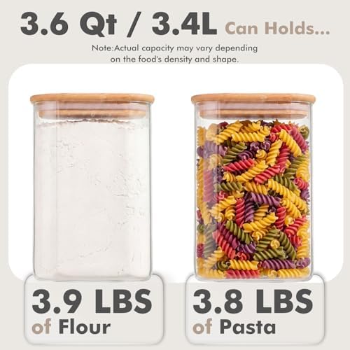 3.4Qt Large Glass Flour Cereal Storage Container with Bamboo Lid - Image 3