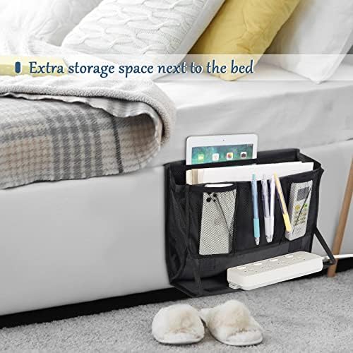 Bedside Caddy Organizer for Dorm Bed Rails with 7 Pockets, Black - Image 3