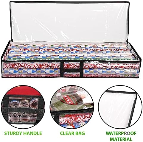ProPik Wrapping Paper Box | Underbed Gift Wrap Storage & Organizer | 41”x14”x6” Fits 18-24 Rolls Up to 40” Long Roll | Holder for Ribbon, Bows and Accessories 2 Pack (Black) - Image 3