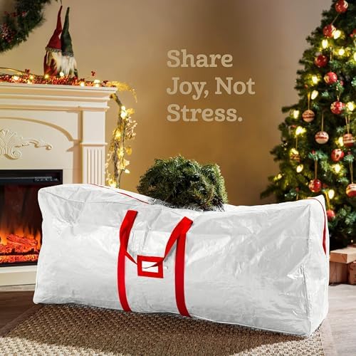 Zober Large Christmas Tree Storage Bag - Fits 9 Ft Artificial Trees - Plastic, Waterproof Christmas Tree Bag For Storage Box For Xmas - Strong, Durable Handles - Label Card Slot - White - Image 2