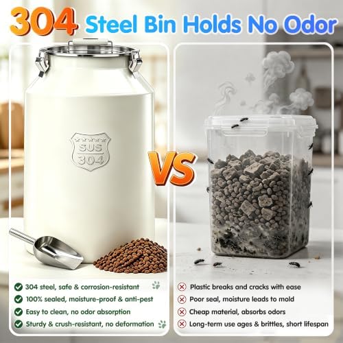Large 304 Metal Dog Food Storage Container 48LB /45 Qt, Stainless Steel Airtight Pet Food Containers with Lid & Scoop, Pet Food Bin for Dogs, Cats and Dry Food Storage Keep Fresh - Image 2