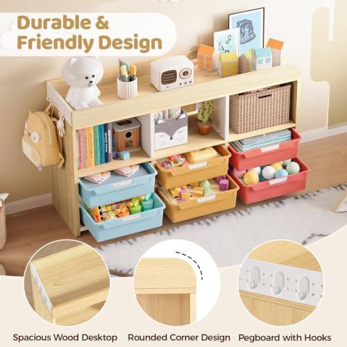 Classroom Storage Organizer with 6 Bins, 3 Shelves and Pegboard, Rainbow - Image 5