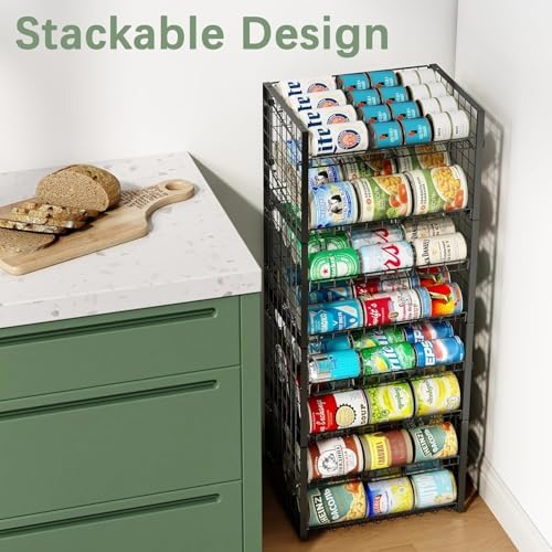 JKsmart 2-Tier Stackable Rack Organizer for Pantry, Adjustable Dispenser & Large Capacity Can Storage Holder for Various Ounces of Canned Drinks, Black, 4 Pack - Image 6