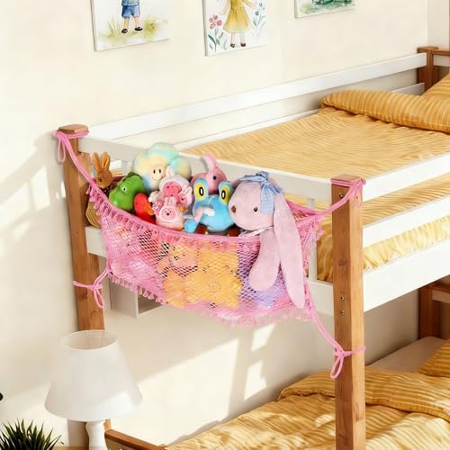 Stuffed Animal Storage Net, Large Bedside Toy Organizer Net, Cotton Plushie Toy Storage Hammock with Tether for Stuffed Animals Room Organization (Pink, 2 Pack) - Image 7