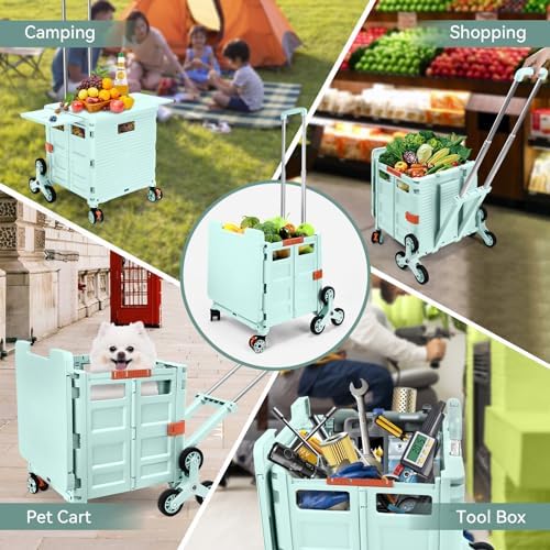 Foldable Utility Cart with Stair Climbing Wheels,Collapsible Rolling Crate with Magnetic Lid Telescopic Cover,Adjustable Telescoping Handle,360° Rotate Wheel Hand Cart for Teacher Shopping Moving - Image 3