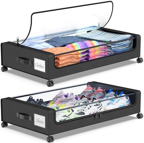 Beborxue Under Bed Storage with Wheels, 2-Pack, Black by Beborxue-Life
