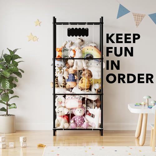 SpaceAid Stuffed Animal Storage Organizer, Wood Animals Zoo Toy Plushies Storage Holder, Large Capacity Plush Toy Cage for Playroom Organization, 22.8" Wide, Black - Image 6
