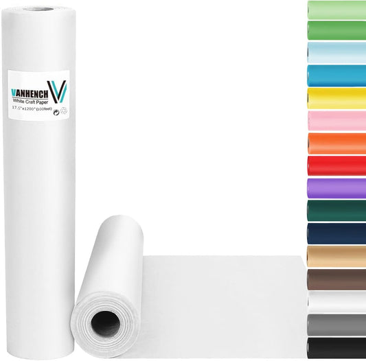 Vanhench White Wrapping Paper 17.5"x1200"(100'), White Easel Painting Drawing Paper Roll Kids Art Supplies, Chart Poster Bulletin Board, Floor Covering Arts Crafts Gift Wrap 80GSM 55LB