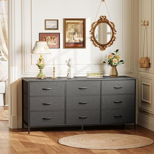 Huuger 9 Drawer Dresser, 47 Inch Dresser TV Stand for 50, 55 Inch TV, Entertainment Center with Drawers, Fabric Chest of Drawer for Bedroom, Closet, Black - Image 7