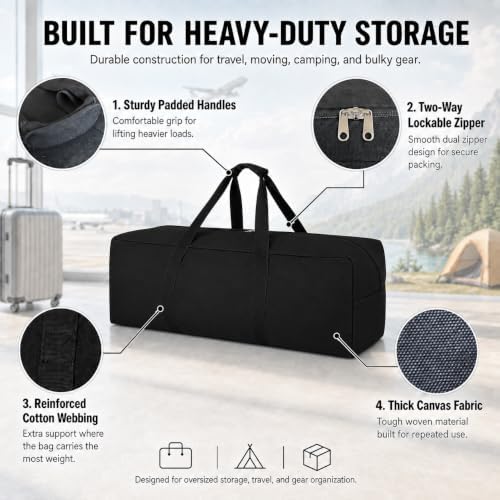 Extra Large Canvas Duffle Bag for Travel, Heavy Duty Duffel for Tent Storage & Military Gear ArmyGreen 150L - Image 5
