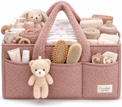 PeraBella Baby Diaper Caddy Organizer with Handle, Boy & Girl Shower Gift Basket, Portable Diaper Storage Basket Bin for Wipes, Newborn Baby Essentials Registry Search Must Haves, Car Caddy Organizer by PeraBella