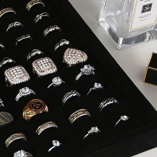 Coward 2Pcs/Set Black Velvet Stackable Ring Organizer Tray, Velvet Ring Earring Stud Jewelry Display Holder Tray for Store Selling or Home Show Storage - Image 3